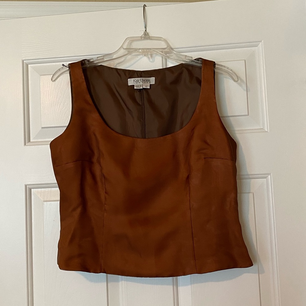 Kay Unger Cropped 100% silk fully lined tank top